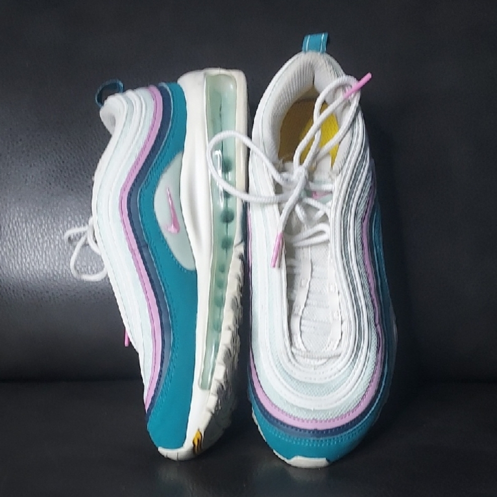 NIKE Air Max 97 White and Teal with Pink Accents
